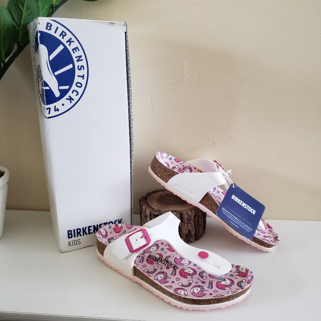 Birkenstock Bnib Gizeh Kids Bs Patent White Unicorn Thong Sandals - 1 Us
